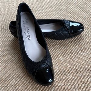 Paul Mayer Attitudes Black Quilted Leather Ballet Flats w/ Patent Cap Toes